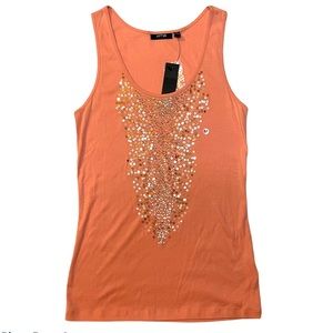 APT 9 Coral Sleeveless Tee with Sequins Sz M